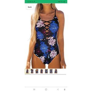 New Small Binlowis Sexy Plunging Criss Cross One-Piece Swimsuit Bathing Suit NWT